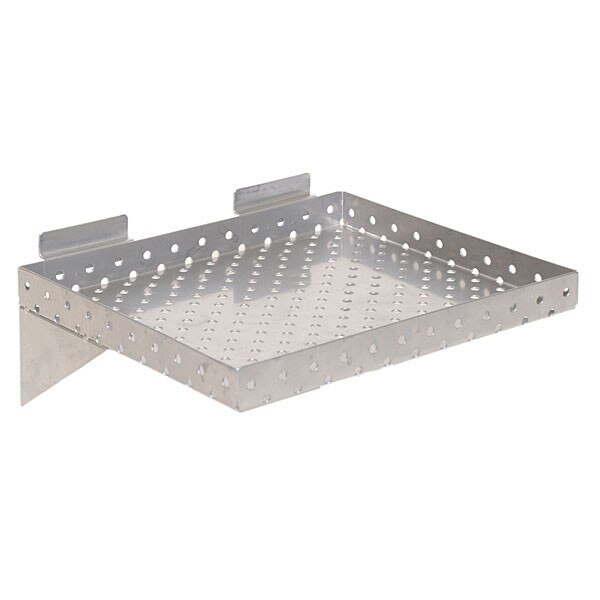 Slatwall shelf 12"w x 10"d x 1" perforated metal - silver