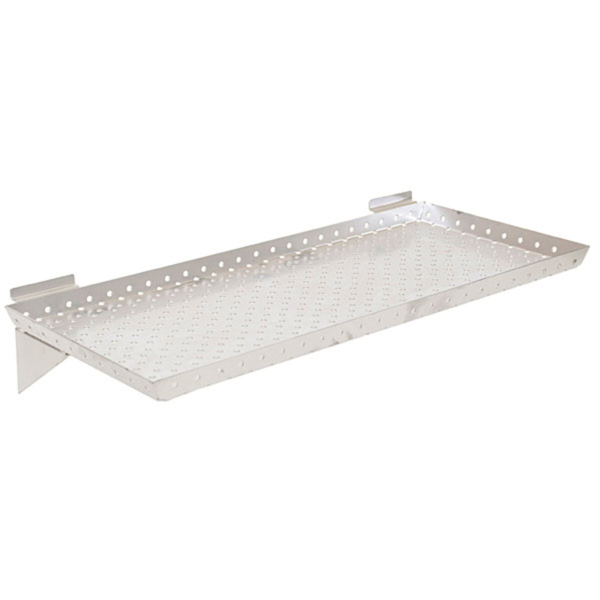 Slatwall shelf 24"w x 10"d x 1" perforated metal - silver