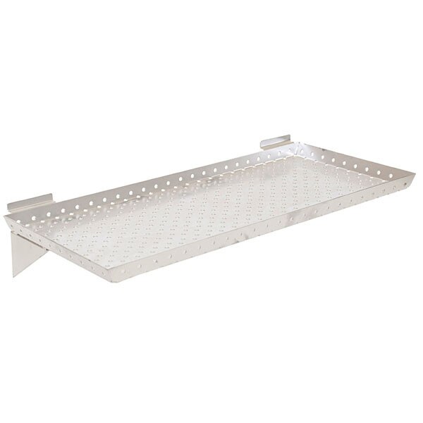 Slatwall shelf 24"w x 10"d x 1" perforated metal - silver