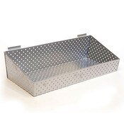 Slatwall basket 24"w x 10"d x 3"h to 6"h back metal - silver