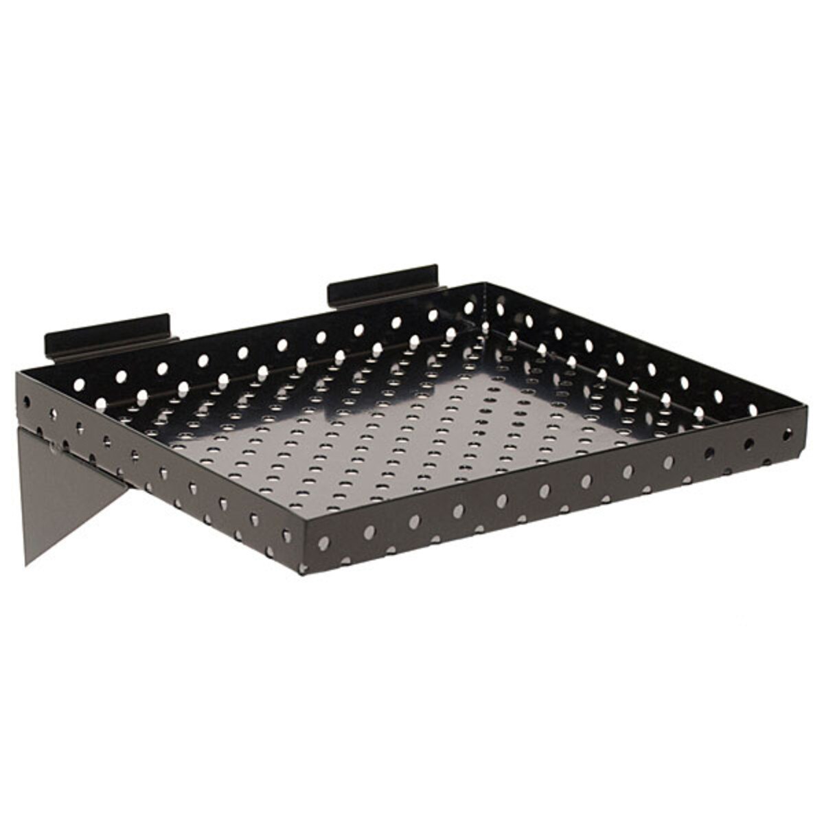 Slatwall shelf 12"w x 10"d x 1" perforated metal - black