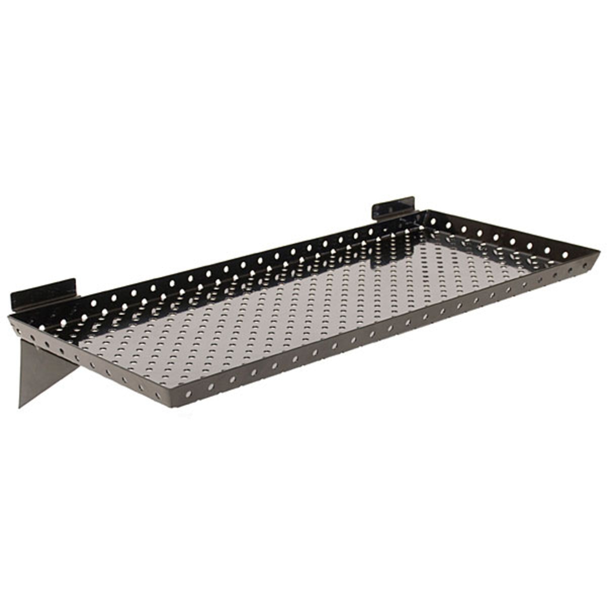 Slatwall shelf 24"w x 10"d x 1" perforated metal - black