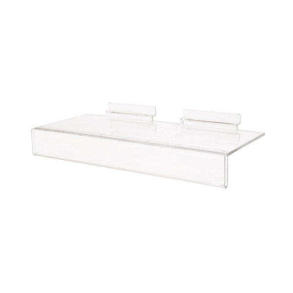 Acrylic slatwall shelf with sign holder 4"d x 10"w molded