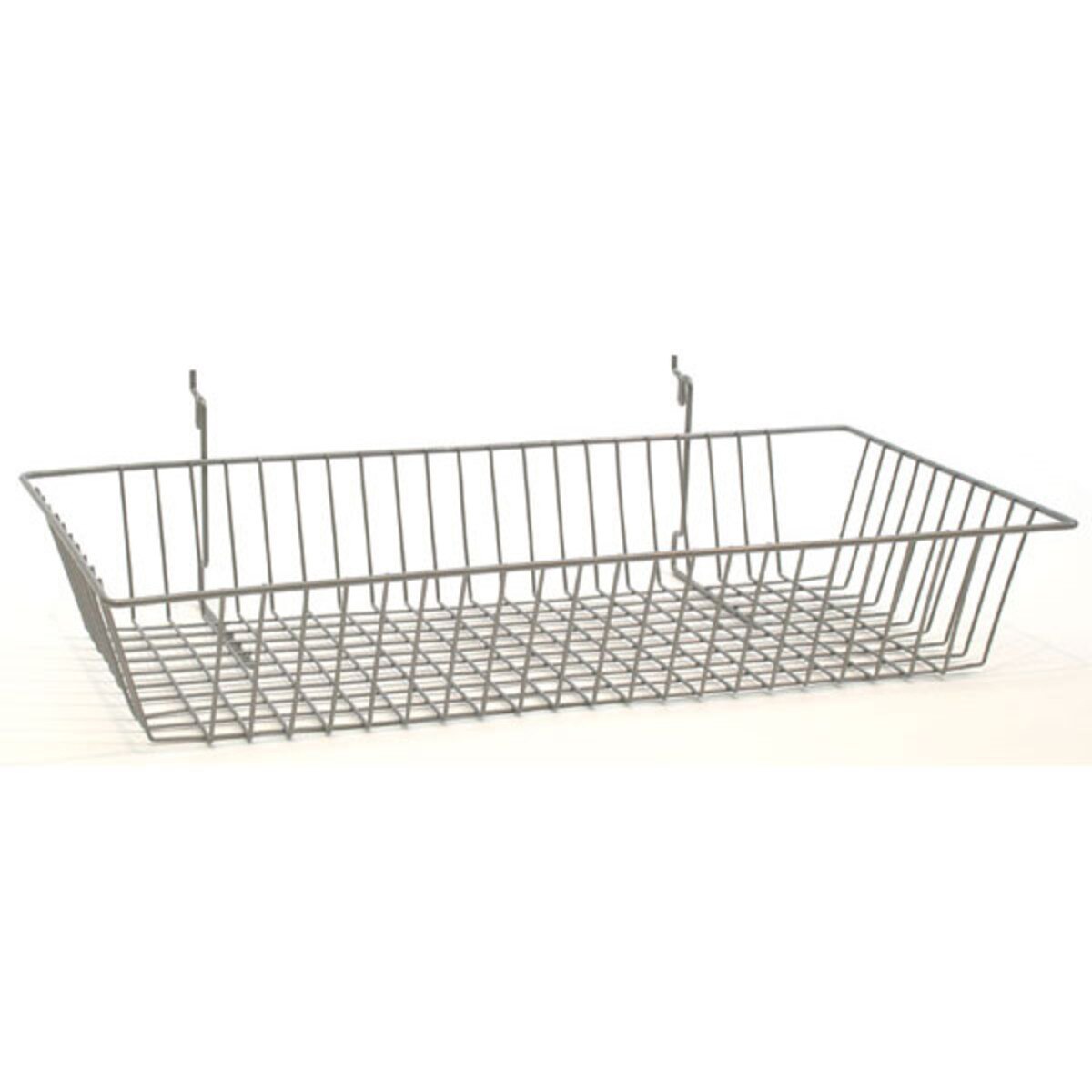 Basket 24"w x 12"d x 4"h fits slatwall, grid, pegboard - powder coat chrome
