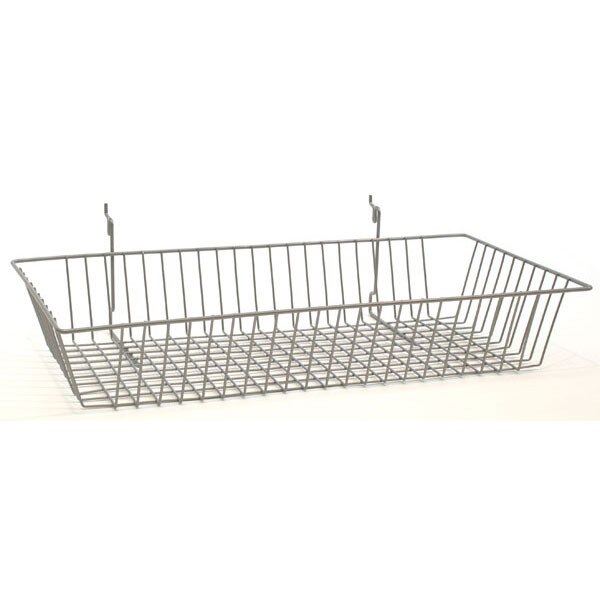 Basket 24"w x 12"d x 4"h fits slatwall, grid, pegboard - powder coat chrome