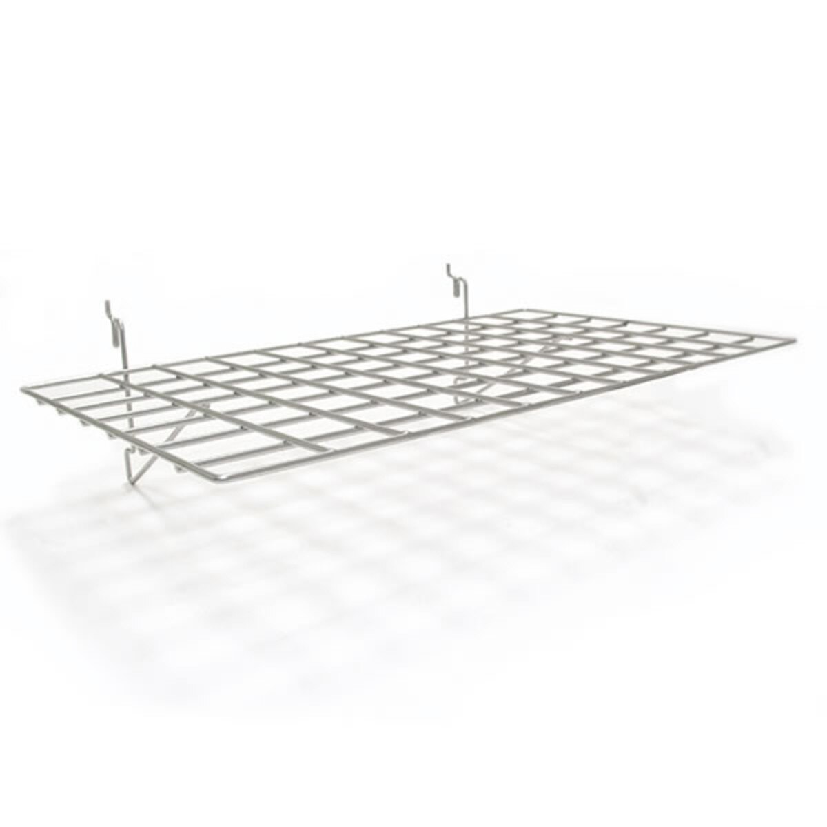Flat shelf 23-1/2"w x 14"d fits slatwall, grid, pegboard - powder coat chrome