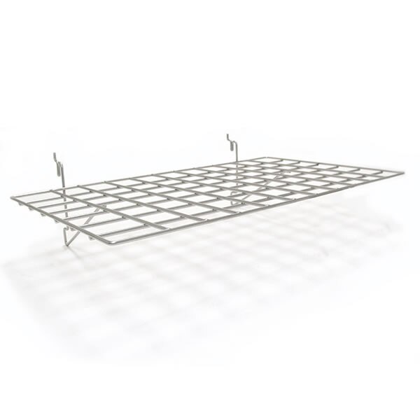 Flat shelf 23-1/2"w x 14"d fits slatwall, grid, pegboard - powder coat chrome