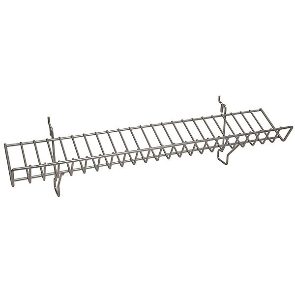 Wire Slanted Shelf 23w x 4d - Powder Coated Chrome fits slatwall grid pegboard