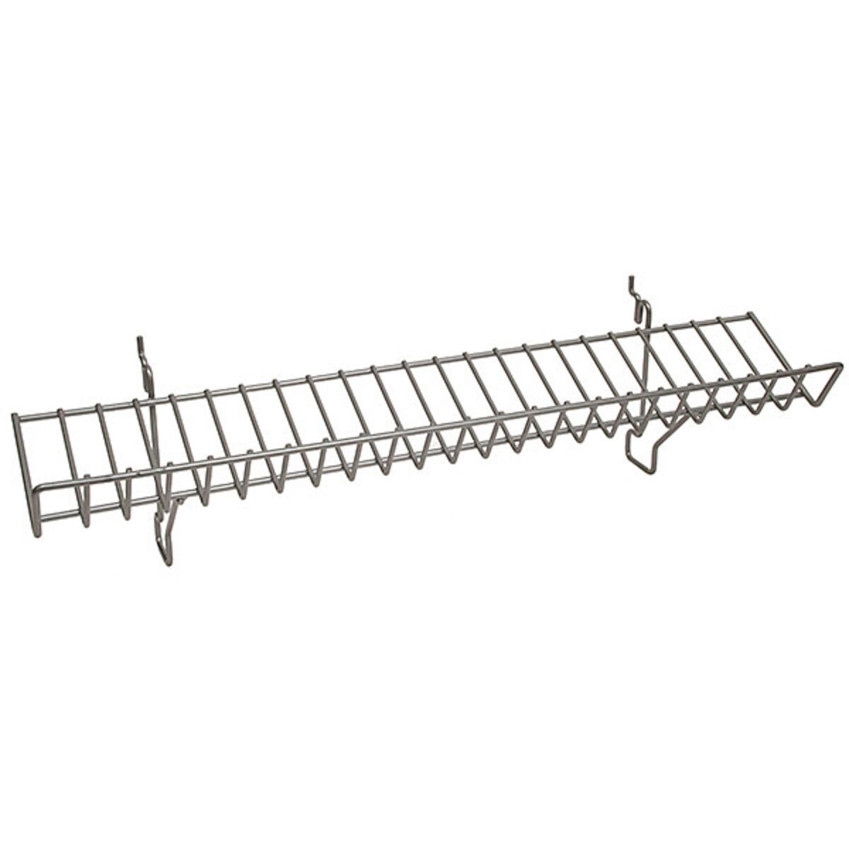 Wire Slanted Shelf 23w x 4d - Powder Coated Chrome fits slatwall grid pegboard