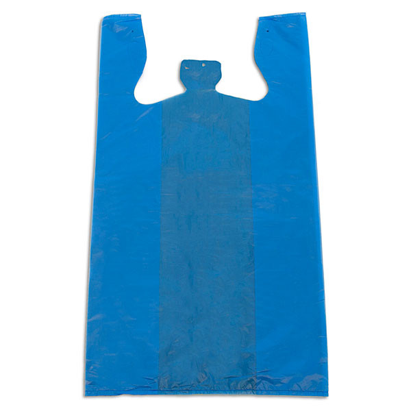 Plastic T-shirt bag high density 12"x7.5"x23" .60 mil thick - blue