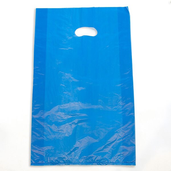 Plastic bag with die cut handles high density 13"x3"x21" blue