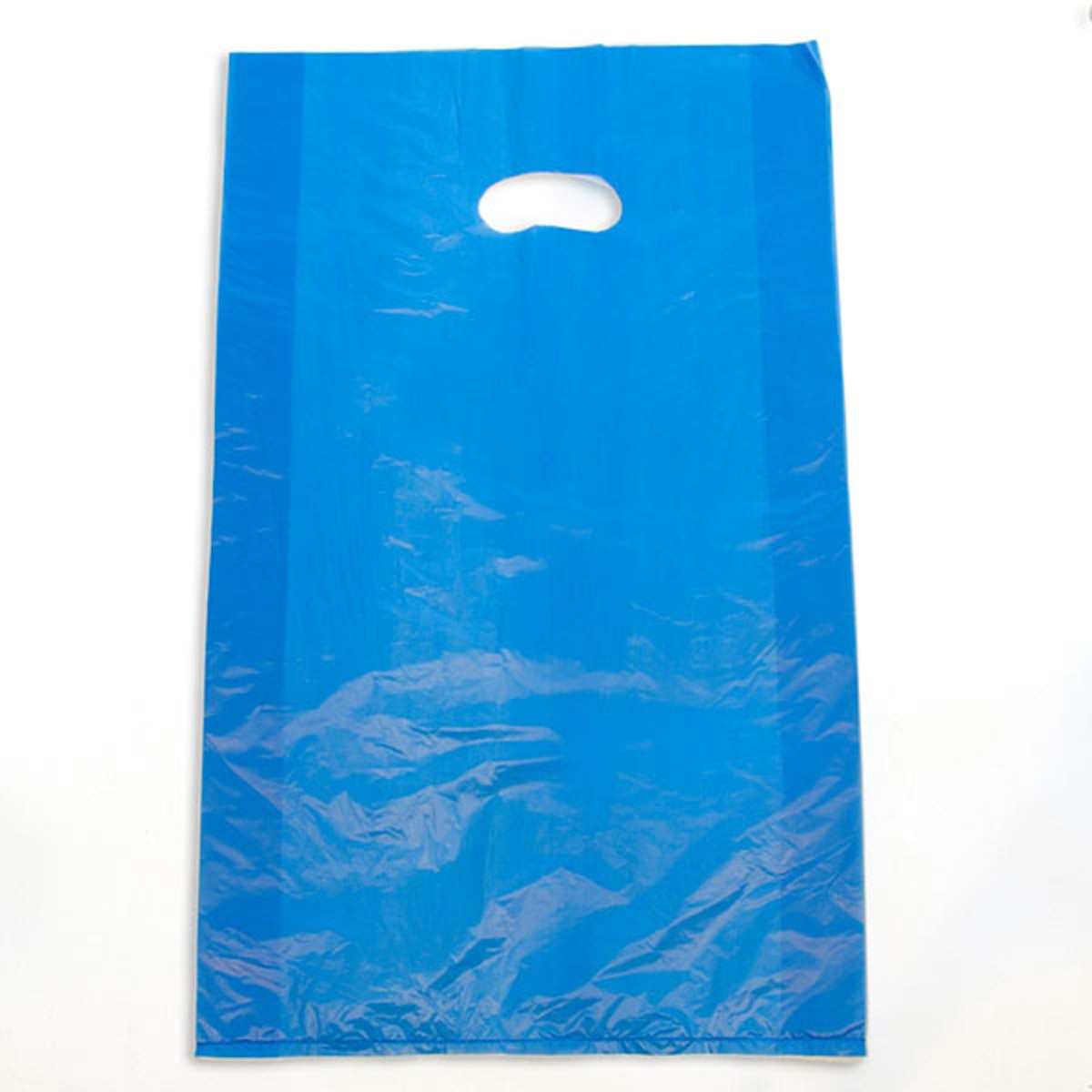 Plastic bag with die cut handles high density 13"x3"x21" blue