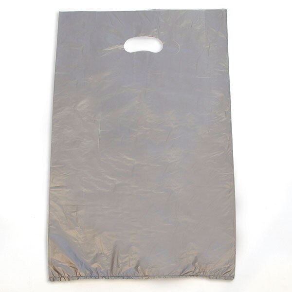 Plastic bag with die cut handles high density 13"x3"x21" silver