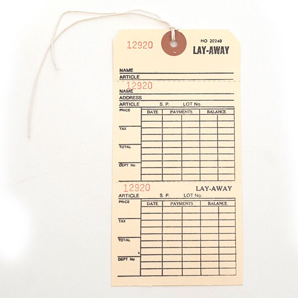 Lay away tag two part with string 5c