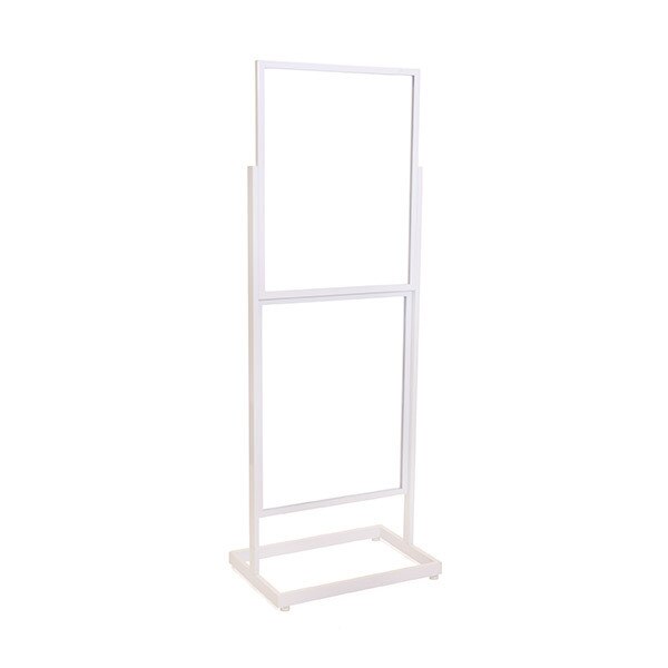 Floor standing sign holder 22x28 double frame 65 1/2" tall rectangular tube - white