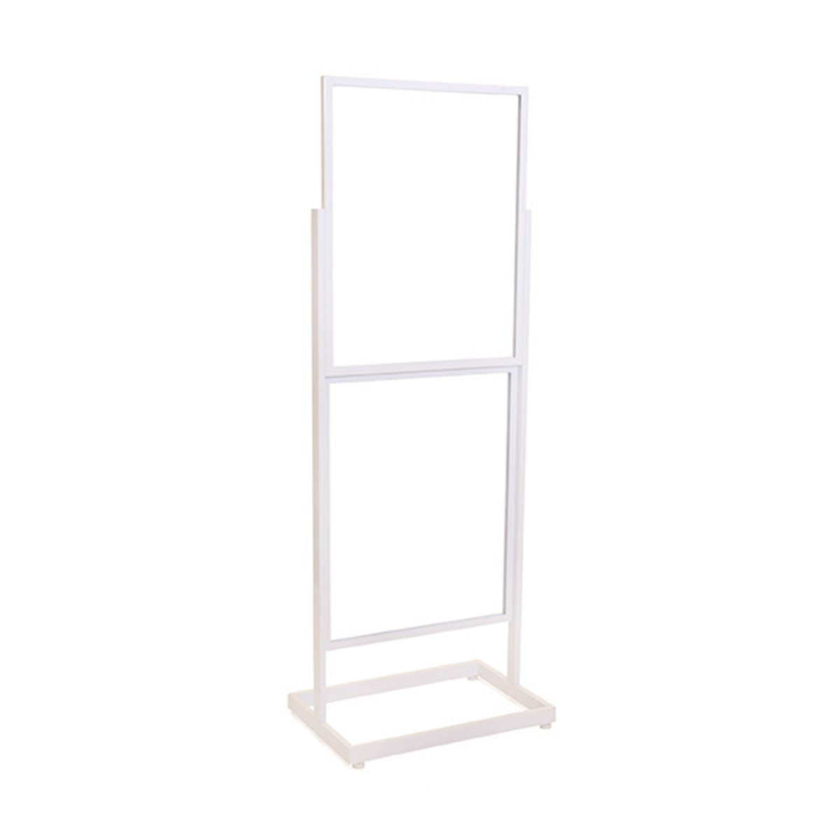Floor standing sign holder 22x28 double frame 65 1/2" tall rectangular tube - white