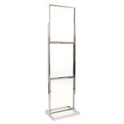 Floor standing sign holder 22"x28" triple frame 90"high rectangular tube - chrome