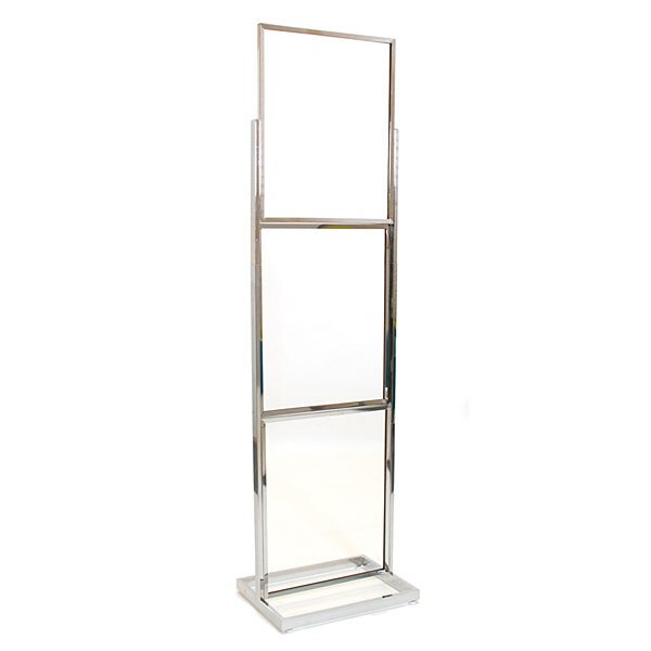 Floor standing sign holder 22"x28" triple frame 90"high rectangular tube - chrome