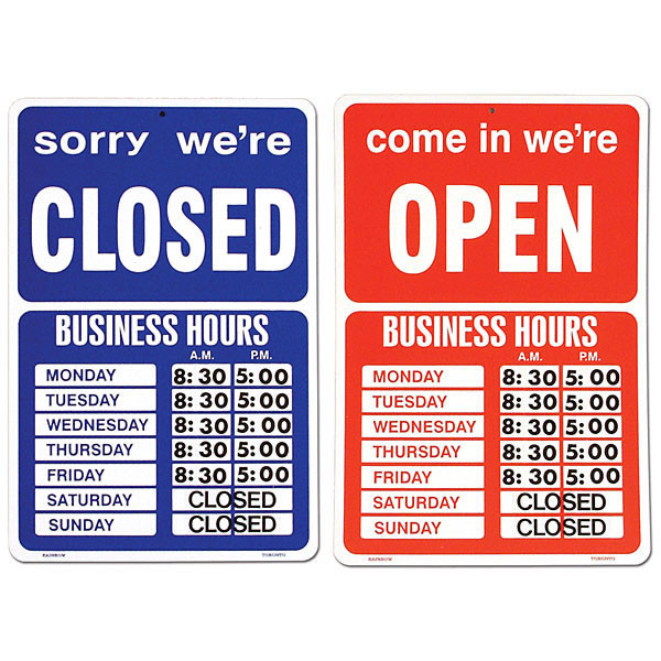 Open/closed window sign 2 sided red/blue with peel & stick numbers 9-1/2 x 14