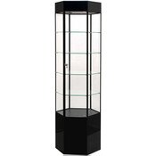 Display Tower Showcase - Hex, GLOSS Black HPL, Black Frame 75"H x 20"W