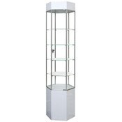 Display Tower Showcase - Hex, GLOSS White,HPL, 75"H x 20"W
