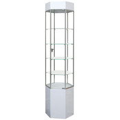 Display Tower Showcase - Hex, GLOSS White,HPL, 75"H x 20"W