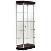 Display Tower Showcase - Elongated Hex, GLOSS Black HPL, Chrome Frame 75"H x 36"W x 20"D