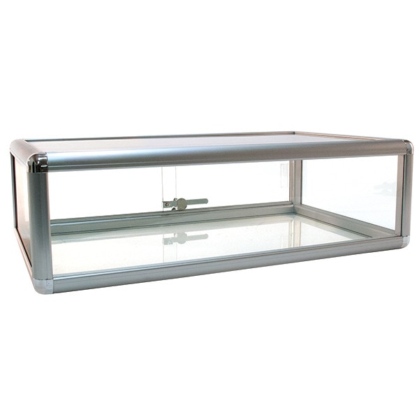 4' Silver Extra Vision Aluminum Display Case with LED Lighting - Tempered  Glass Finish