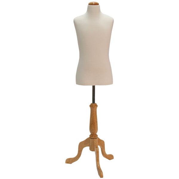 Children's form 10-12 year-old cream jersey fabric with natural wood dome neck block