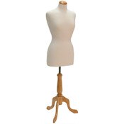 Woman's dress form size 8 cream jersey fabric with natural wood dome neck block