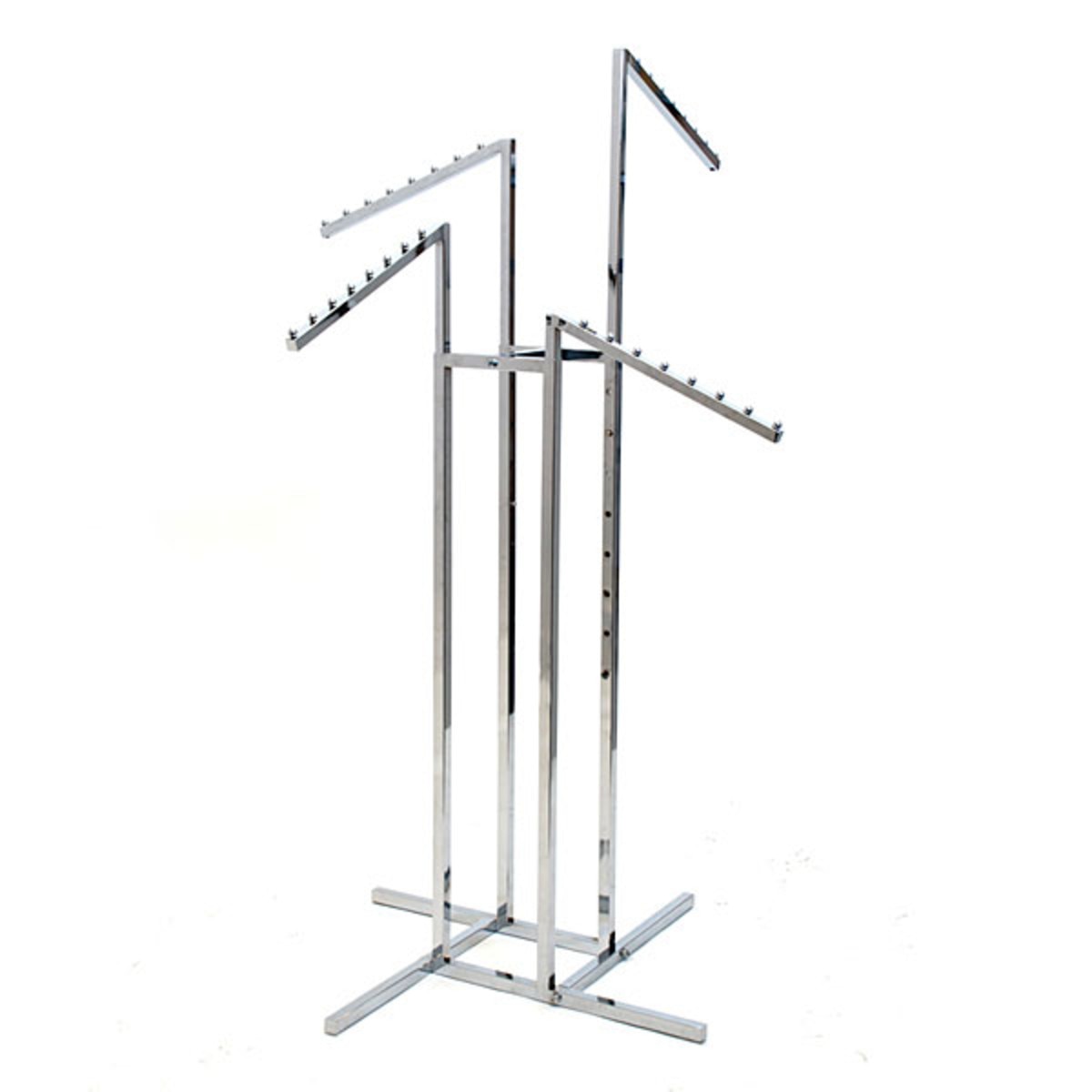 4-way garment rack with 4 slant arms square tubing frame/arms - chrome