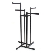 4-way garment rack with 4-16" straight arms rectangular tubing frame/arms - satin black with chrome hanger strips