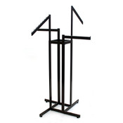 4-way rect tube black clothes rack with 2 straight/2 slant arms