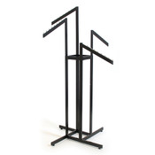 4-way garment rack with 4 slant arms rectangular tubing frame/arms - satin black with chrome hanger strips