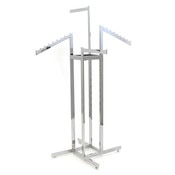 4-way garment rack with 2-16"straight arms and 2 slant arms rectangular tubing frame/arms - chrome