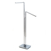 2-way garment rack with 1-16" straight arm and 1 slant arm square tubing frame/arms - chrome