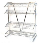 Shoe rack 2-sided 4' wide x 66"high includes 8-12' deep shelves - chrome