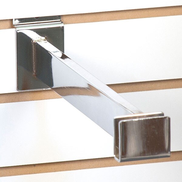 Slatwall hangrail bracket- 12" for 1/2"x1-1/2" rectangular tubing - chrome