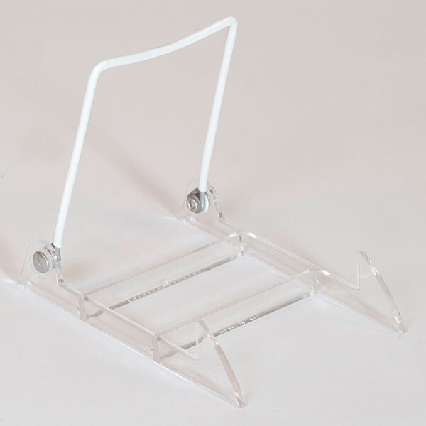 Display easel 5-1/2"x3-7/8"x4" - clear plastic base/white upright