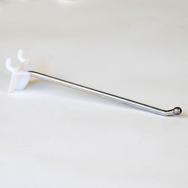 Pegboard hook 6 long - 1/4 wire ball end - zinc/white