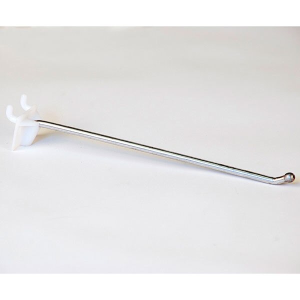 Pegboard hook 8 long - 1/4 wire- ball end with plastic back - zinc/white