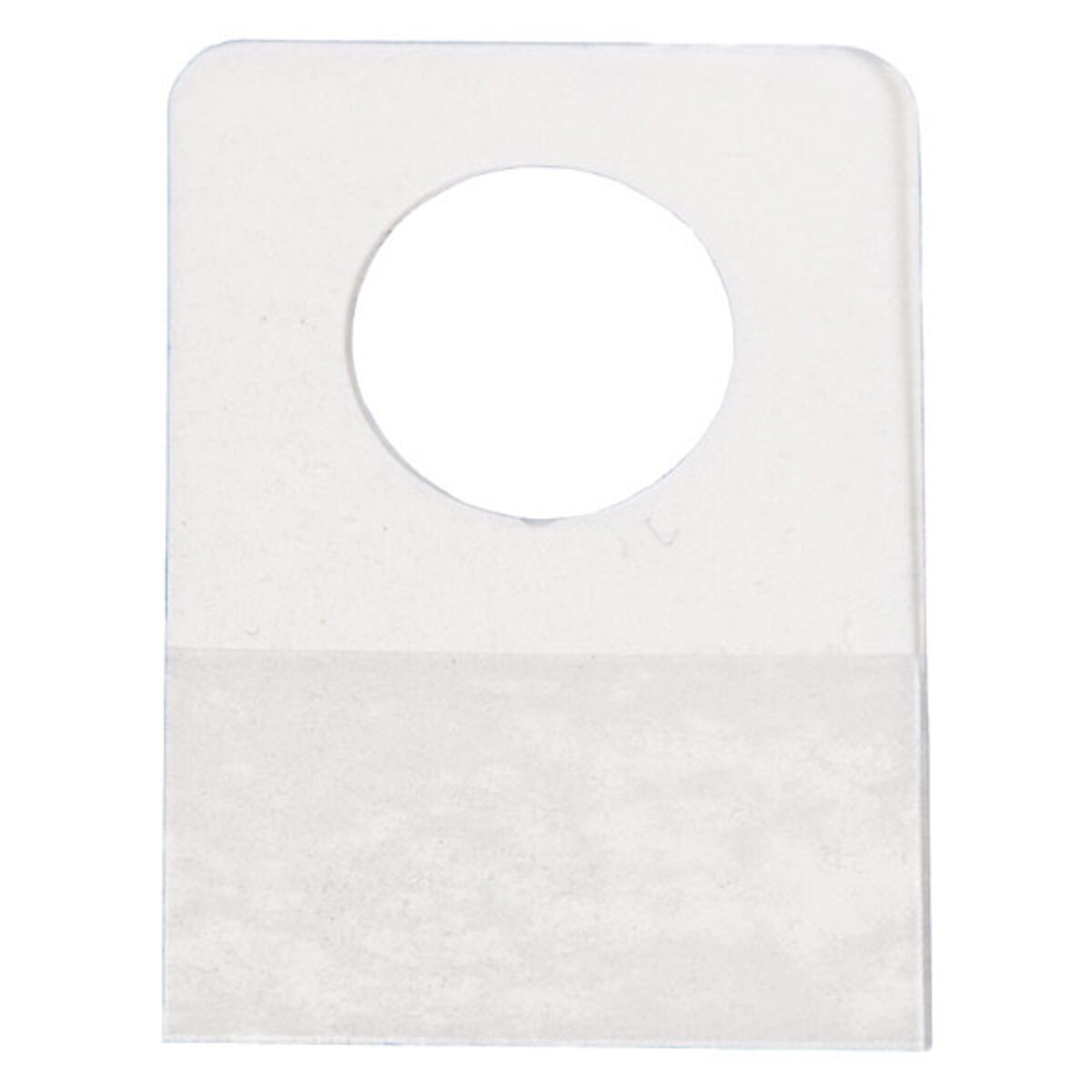 Merchandise hang tab with round hole 7/8"w x 1-1/4"h - clear 100/pack