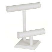 Jewelry T-bar 2-tier 9-1/2" x 11"h - white leatherette