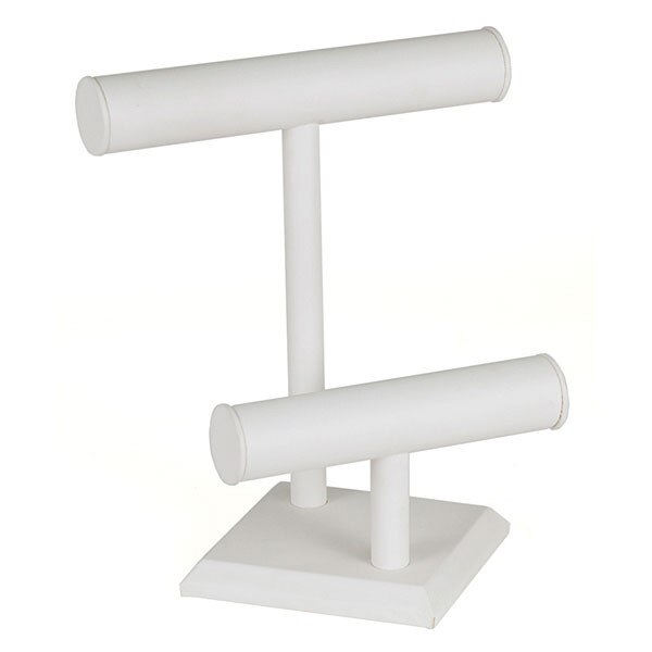 Jewelry T-bar 2-tier 9-1/2" x 11"h - white leatherette