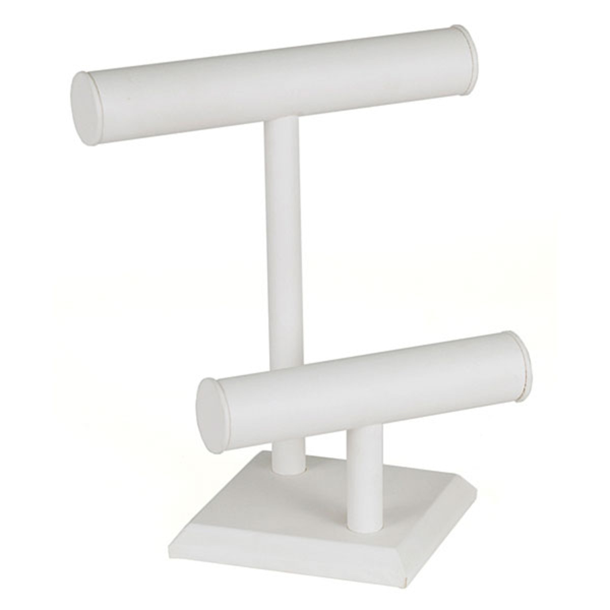 Jewelry T-bar 2-tier 9-1/2" x 11"h - white leatherette