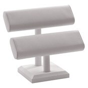 Oval Shaped T-Bar Displayer 2 Tier - white leatherette