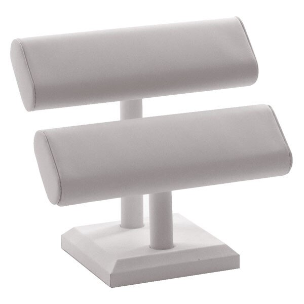 Oval Shaped T-Bar Displayer 2 Tier - white leatherette