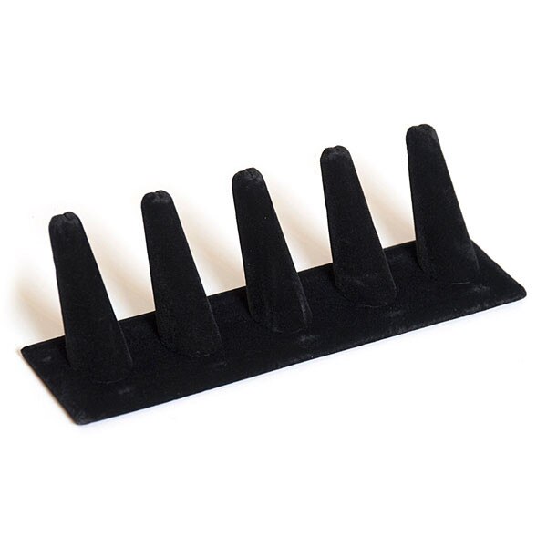 Jewelry ring finger display five ring stations - black velvet