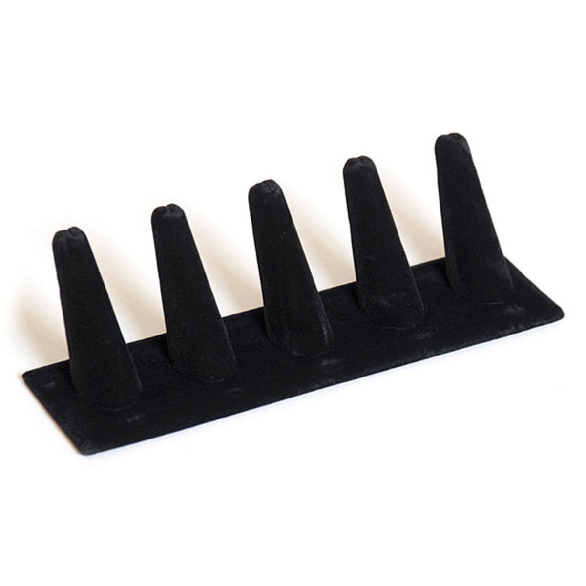 Jewelry ring finger display five ring stations - black velvet