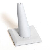 Jewelry ring finger display single with square base - white leatherette